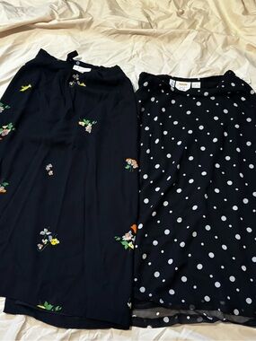 LOFT Black Polka Dot & Black Floral A-Line Skirts